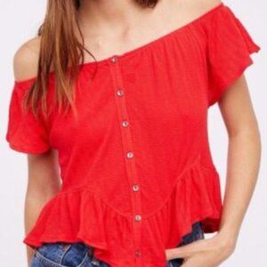 We the Free Off the Shoulder Ruffle Peasant Top Mint Julep Tee Size S